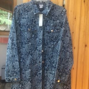Chicos Enlongated Jaquard Denim Jacket Size 2
